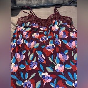 Soma Cool Nights chemise red blue burgundy floral nightgown size XL with lace